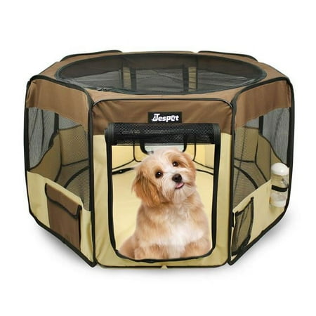 UPC: 0723810847862 | Jespet Portable Dog Exercise Pet Soft-Side Playpen (Medium; Brown and Beige)  PPP-45CF