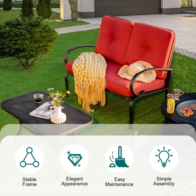 Aimee Lii 2 Pieces Patio Outdoor Cushioned Coffee Table Seat, 2 Seat Outdoor Sofa, Red Aimee Lii 2 Pieces Patio Outdoor Cushioned Coffee Table Seat, 2 Seat Outdoor Sofa, Red