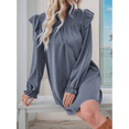 thumbnail image 4 of Vestido de Mujer de Larga con Cuello Alto Holgado y Costuras con Volantes Azul L, 4 of 9