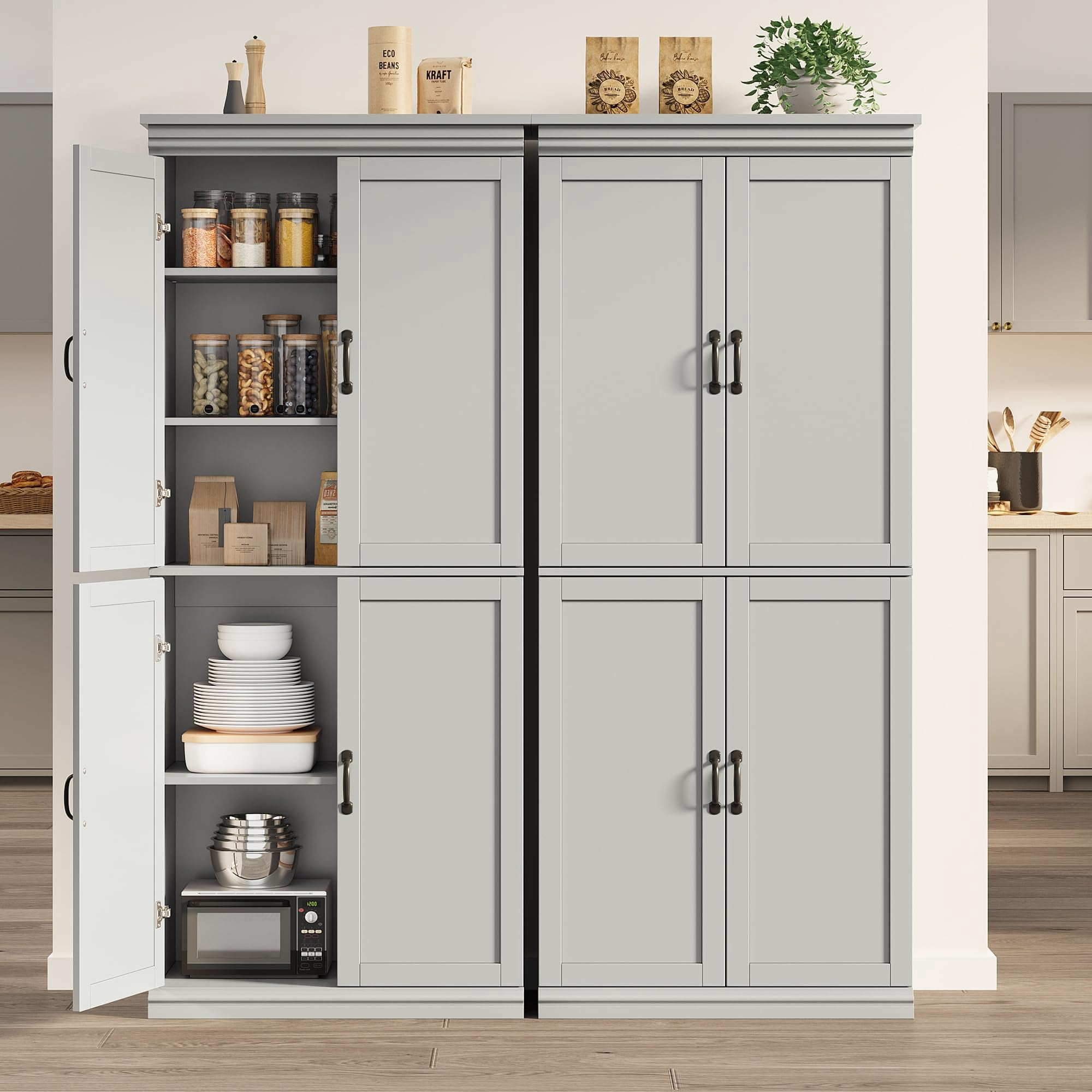 Danolapsi 70" Kitchen Pantry Cabinet,Freestanding Kitchen Pantry Storage Cabinet,Cupboard Tall Storage Cabinet with Doors and Adjustable Shelves, for Bathroom,Dining Room,Living Room