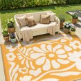 thumbnail image 2 of Lahome 8'x10' Outdoor RV Rug - Waterproof Reversible Orange Floral Straw Mat,Large Foldable Carpet for Backyard, Deck & Beach (Orange), 2 of 9