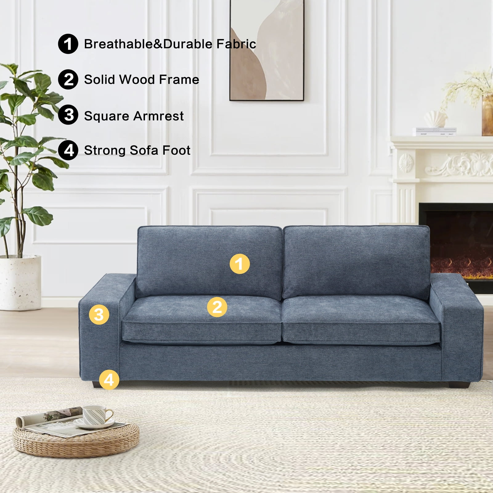 COHOME 88.58 Modern Loveseat Sofas Couches with Solid Wood ,Living Room  Furniture with Armrests, Sofa for Small Spaces, Removable Back Cushion,  Beige Chenille 