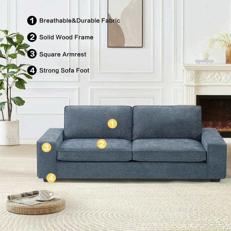 88.58 Modern Chenille Sofas Couches for Living Room, Deep Seat Sofa with  Square Armrest, Removable Low-Back Sofa Cushion and Detachable Sofa  Cover/Easy to Install(Blue) 