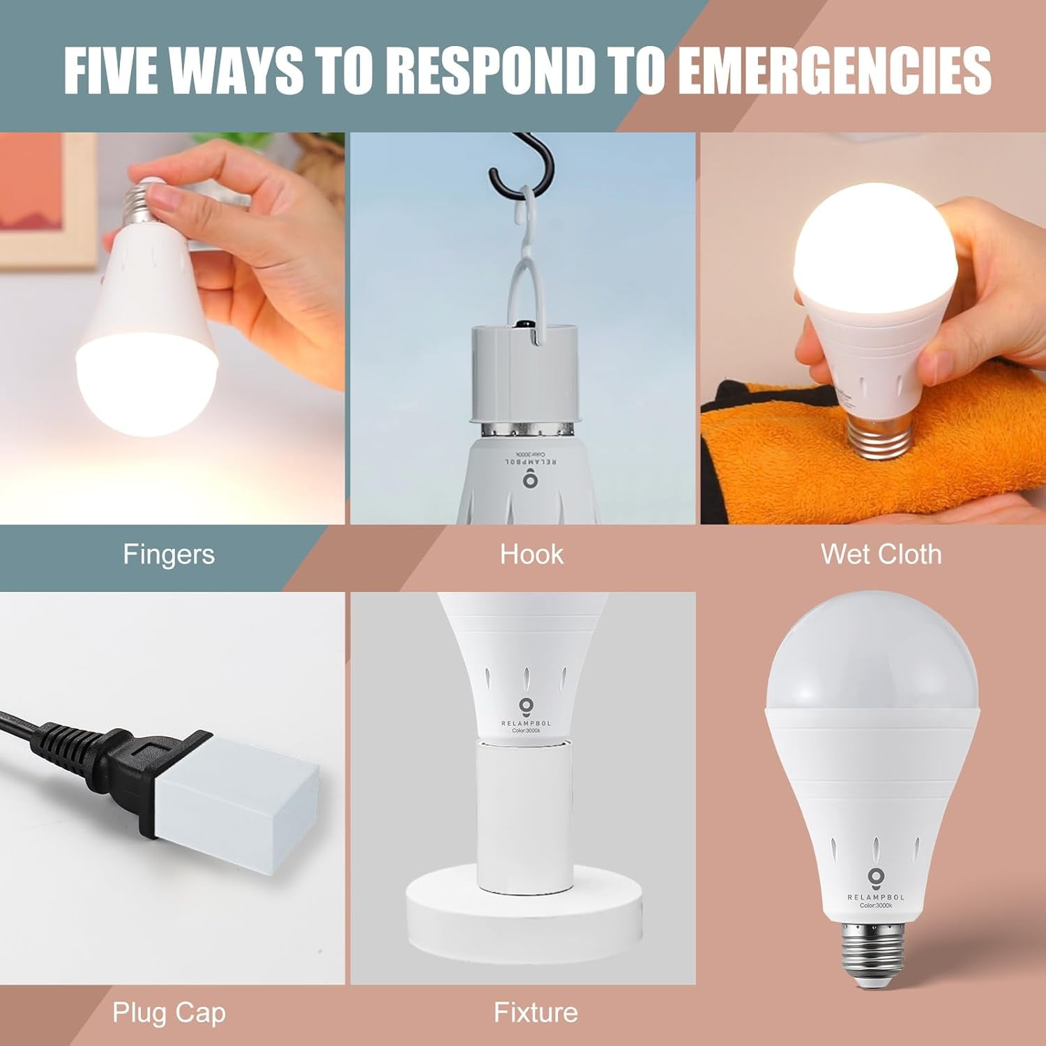 10 Pack Rechargeable Light Bulb Emergency Battery Operated Light Bulbs LED Dimmable 3000K 9W 800Lumens E26 1200mAh for Power Outage Hurricane Camping Reading