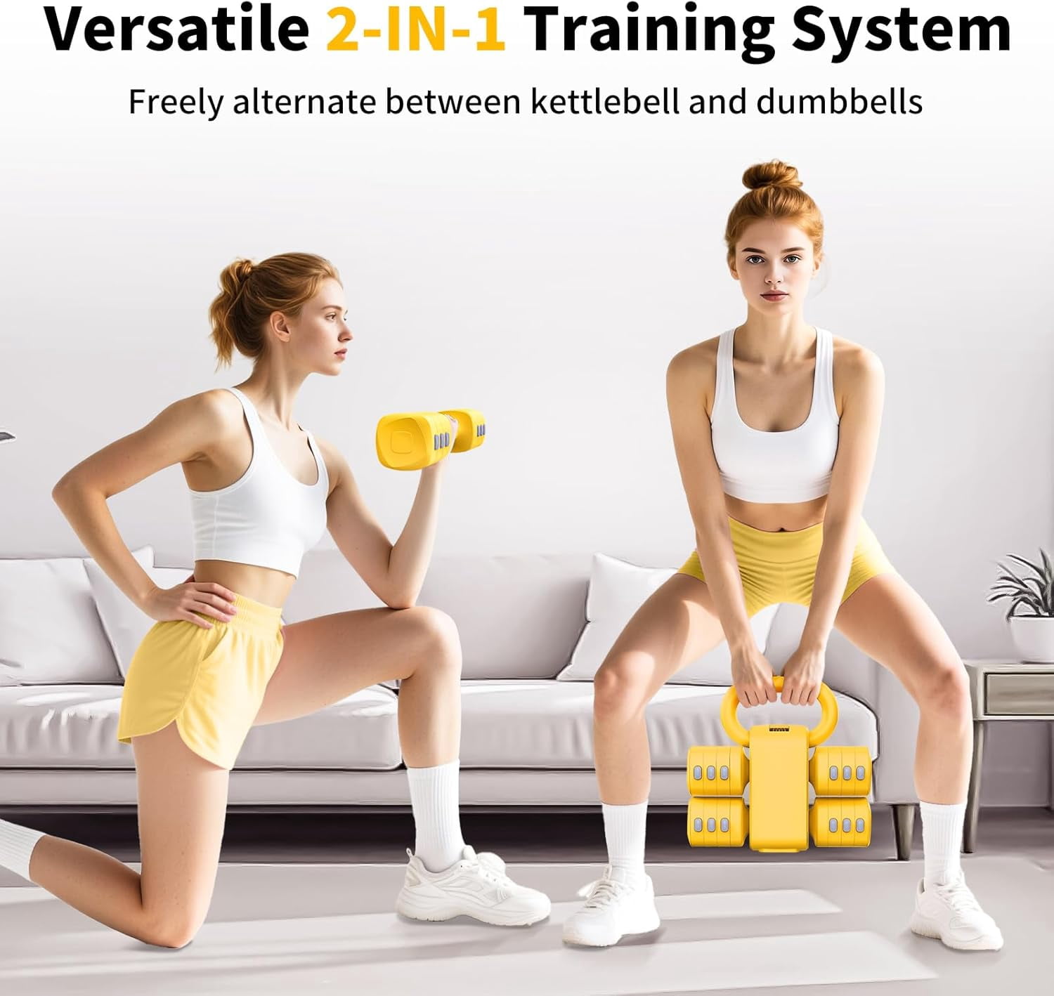 2-in-1 Adjustable Dumbbell Set, 4-Level Weight Dumbbell Set for Women and Men, Each piece weighs 2.2/3.3/4.4/5.5lb and comes in a kettlebell form, ideal for home gym workouts and training