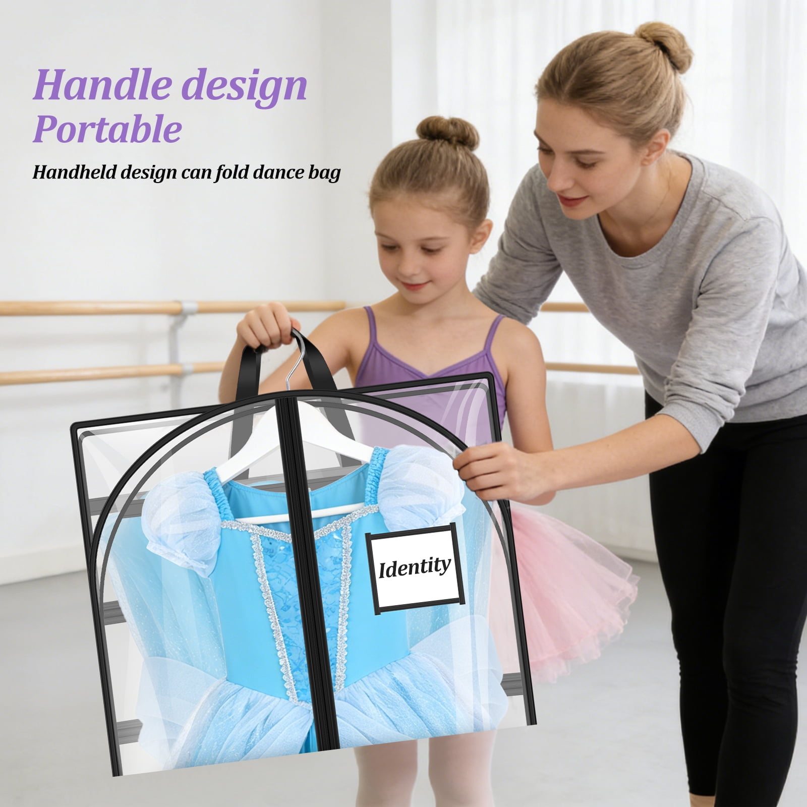 Austok 2Pcs Garment Bag with 3 Pockets Clear 40 Inch Long Clothes Cover Multipurpose Dance Garment Bags for Hanging Gown Coat Suit Jacket