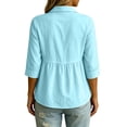 thumbnail image 7 of Feancey Women's Cotton Linen Button Down Shirt 3/4 Sleeve Collared Peplum Blouse Lightweight Casual Beach Vacation Shirts Gifts for Mom Sky Blue XXL, 7 of 7