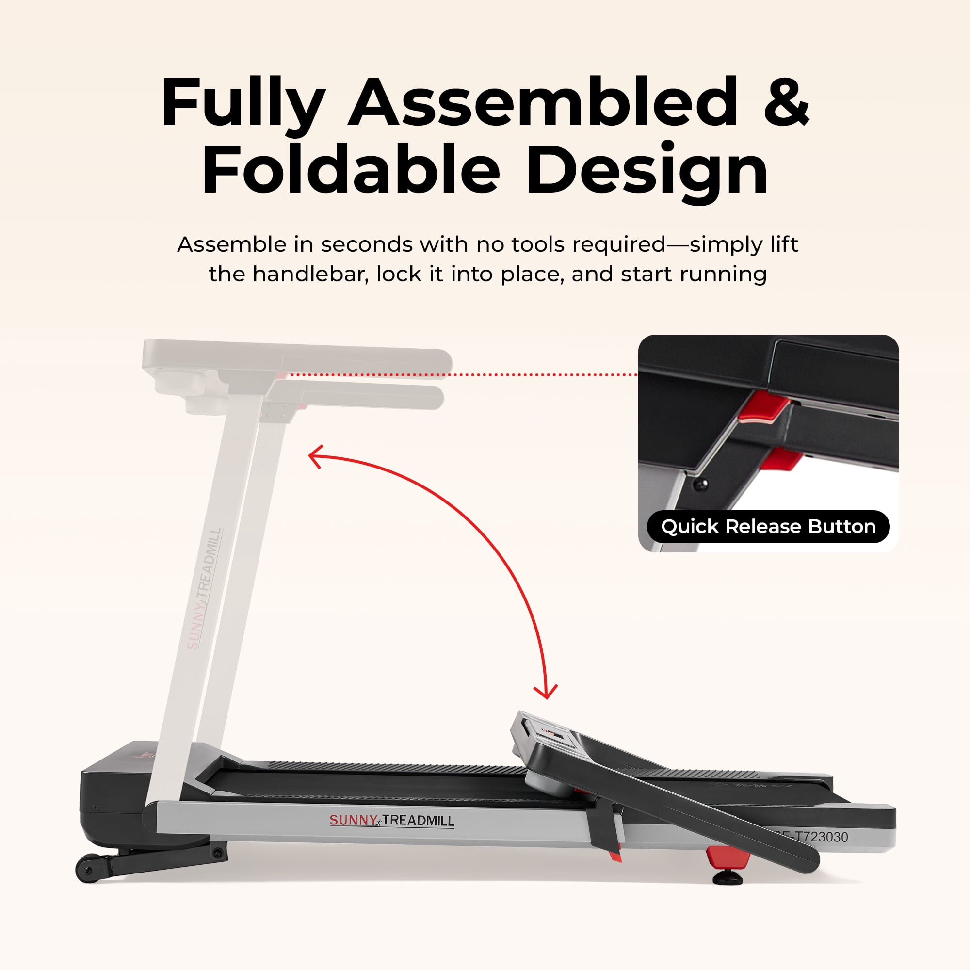 Sunny Health & Fitness Smart Quiet Foldable Treadmill with a 20″ Wide Running Belt, 15% Max Auto Incline, & Performance Tracking via SunnyFit App