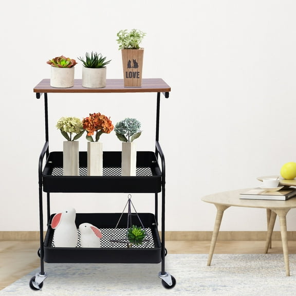 Fichiouy 3 Tier Printer Stand Laptop Study Table Rolling Printer Cart Trolley Storage w/Wheels Black