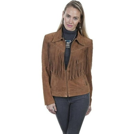 Studded Fringe Jacket - scully l739-81-xs suede jacket with fringe & studs, cinnamon - extra small