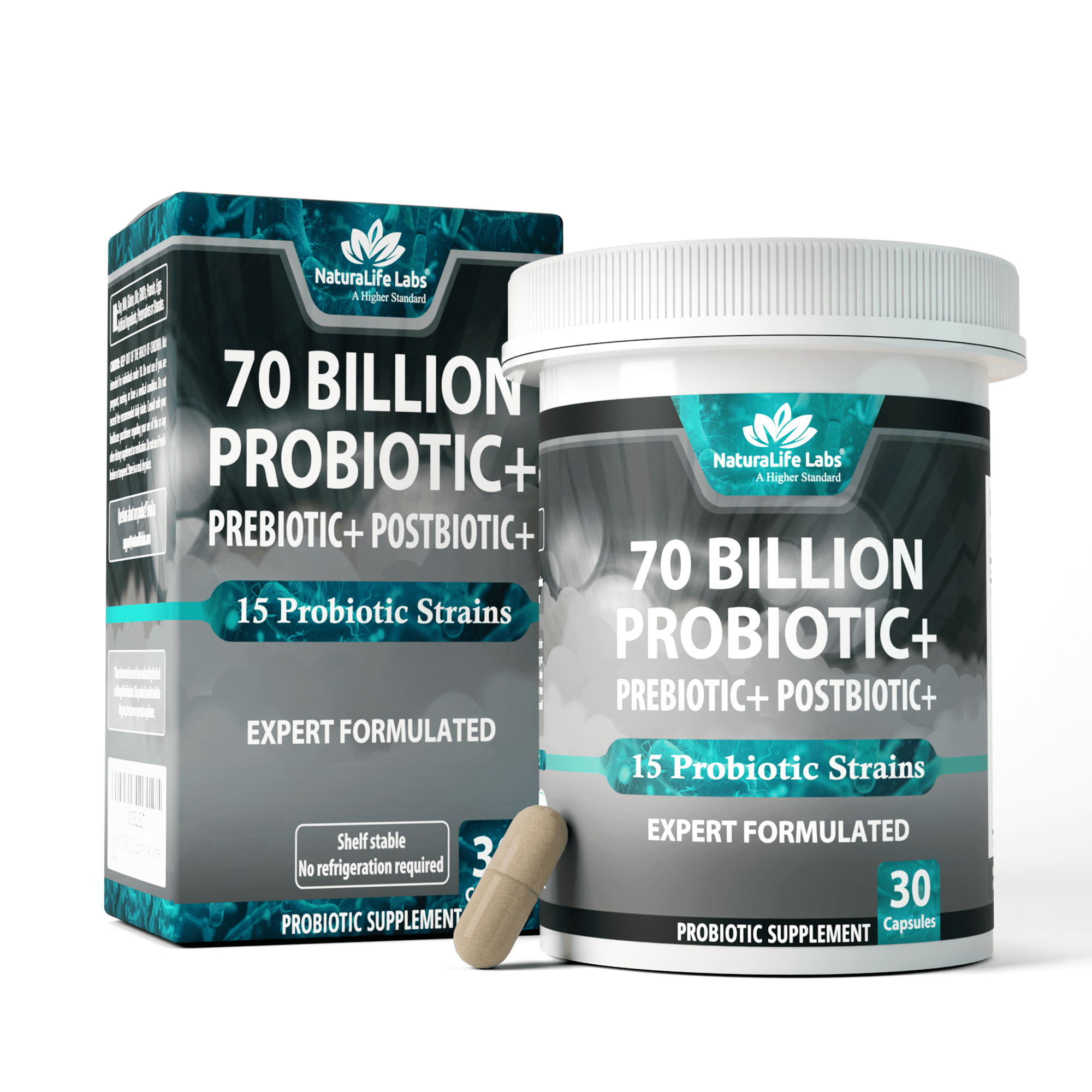 Probiotics 70 Billion CFU – 15 Probiotic strains + Organic Prebiotic+ Postbiotic 3-in-1 Complete – Promotes Healthy Digestive & Immune Function –Gas, Bloating, Constipation Support – for Men & Women
