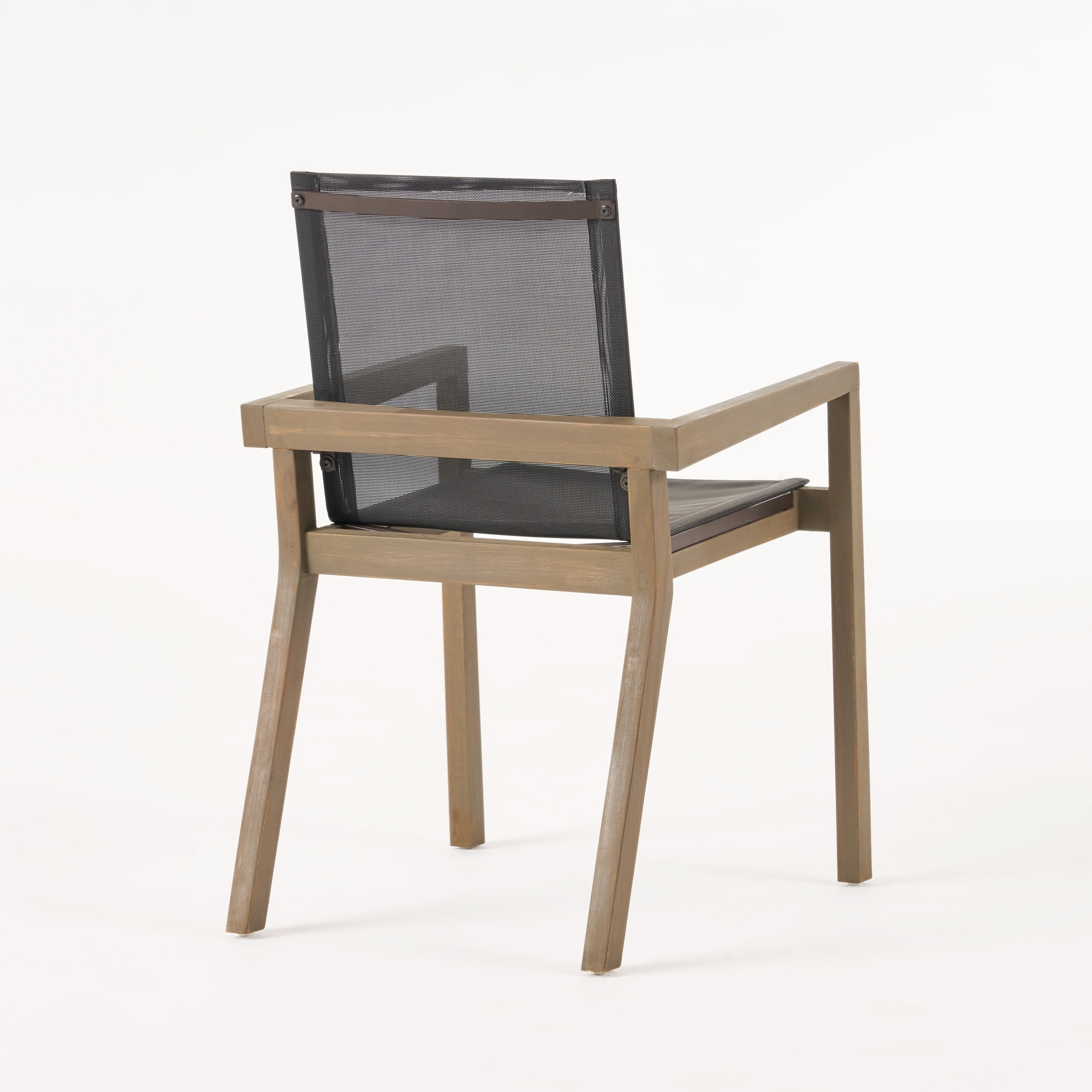 Outdoor Dining Chairs Set of 2 – Solid Wood Frame with Mesh Seat, Weather-Resistant Patio Chairs with Armrests for Backyard or Poolside
