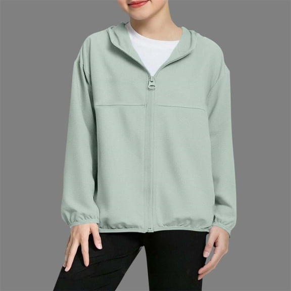 Children Summer Thin Jackets Solid Color Zip up Hooded Jacket with Pockets Lightweight Casual Outerwear for Boys Girls Daily Wear Mint Green 10-11Y