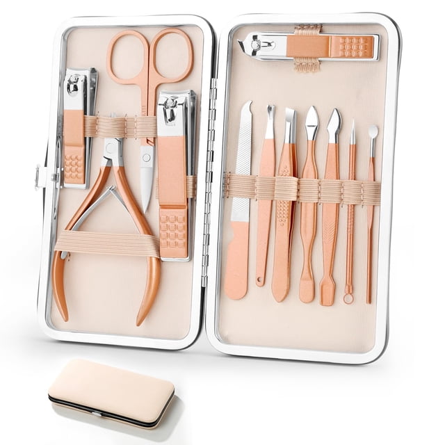 Juego de manicura profesional ultra afilado, resistente, kit de aseo para hombres y mujeres, cortaúñas de acero inoxidable, juego de manicura y pedicura, kit de cuidado de uñas 12 en 1, cortacutículas