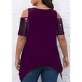 thumbnail image 3 of Anbech Beaded Cut Out Women Plus Blouse Cold Shoulder Short Sleeved Top Irregular Hem Blouse Female Swing Shirt, 3 of 5