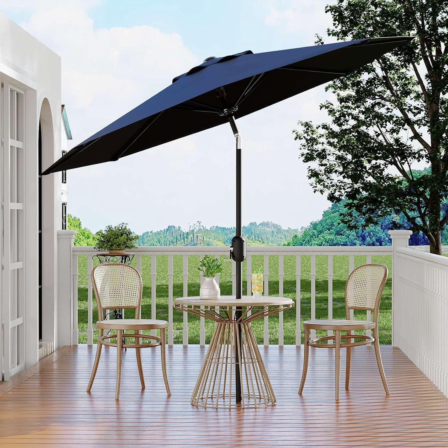 10FT Patio Umbrella Outdoor, Market Table Umbrella with Crank Lift & Push Button Tilt, UV 50+ Waterproof Canopy, 8 Steel Ribs for Pool, Deck, Yard, Garden