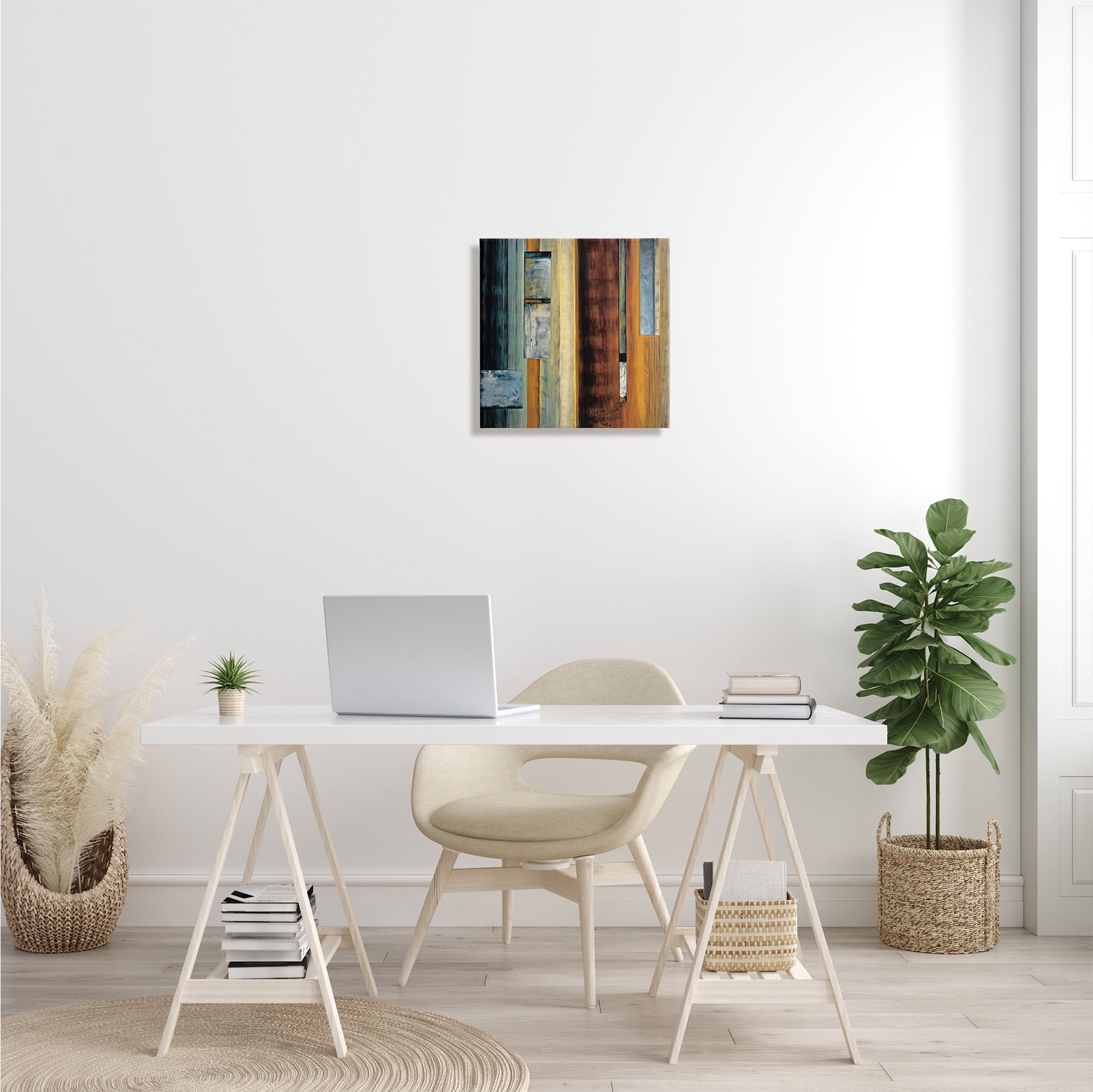 Rustic Rectangular Abstraction Brown Orange Blue Abstract Gallery-Wrapped Canvas Print Wall Art, 17x17
