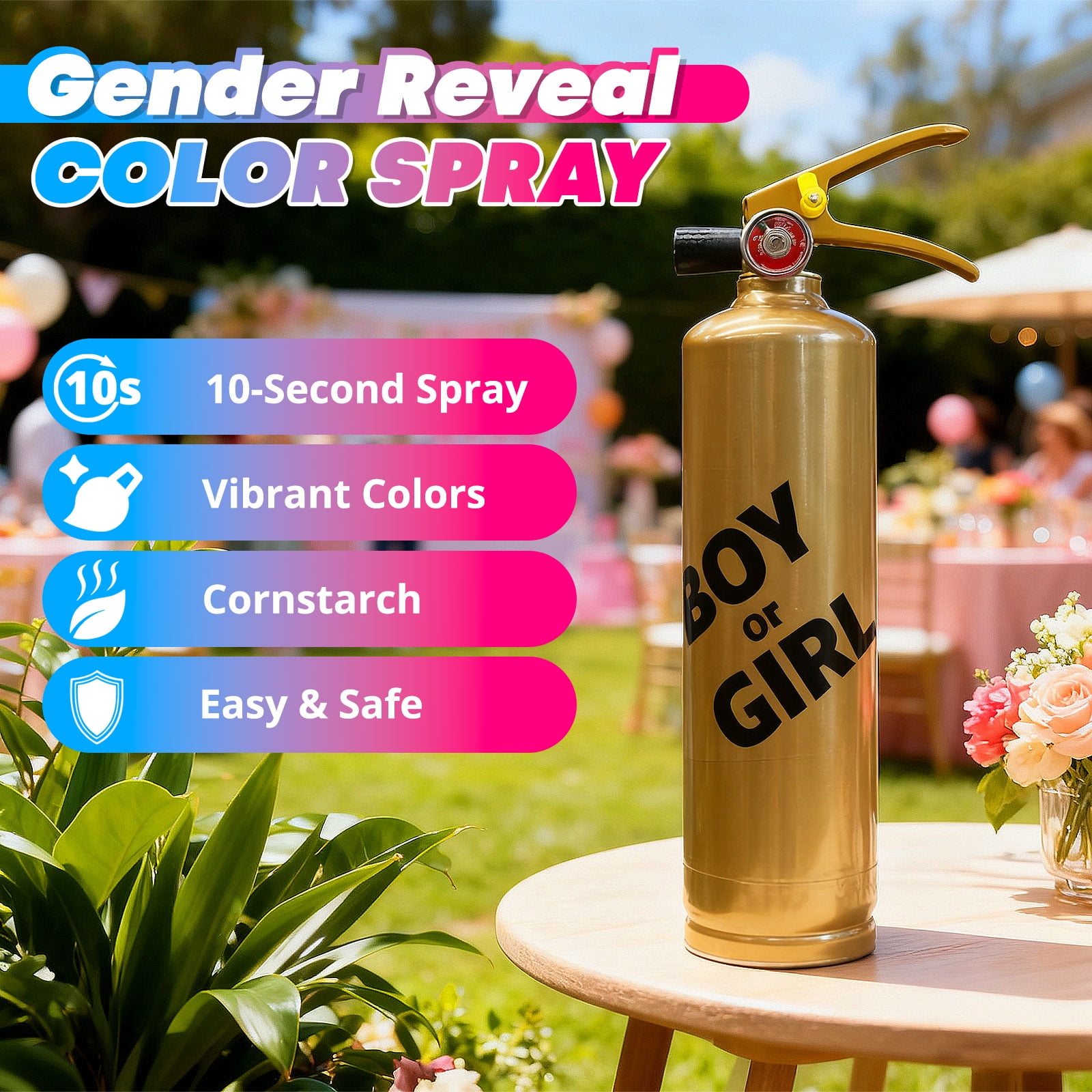 Previvo Gender Reveal Fire Extinguisher, 23oz Blue Color Powder Cannon, Large Capacity Gold Canister Baby Gender Reveal Party Supplies