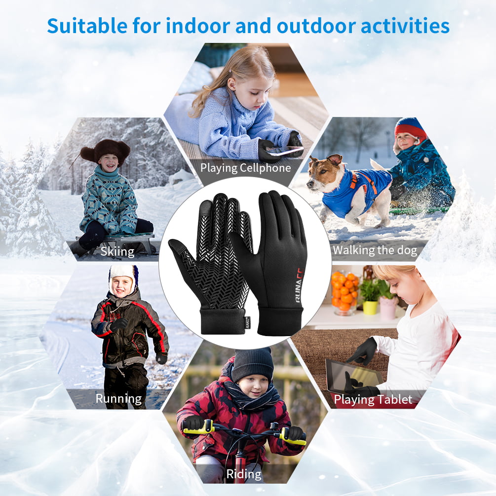aulyun Winter Kids Cycling Gloves Touch Screen Anti-slip Gloves Aged 4-12