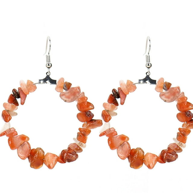 Nvzi Pendientes personalizados, pendientes de cuentas de grava irregulares geométricas coloridas, pendientes de anillo redondo (rojo)