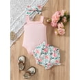 thumbnail image 3 of Suealasg Baby Girl Clothes 3Pcs Infant Newborn Summer Outfit Set Round Neck Sleeveless Romper Floral Shorts Headband Sets 0-18 Months, 3 of 8
