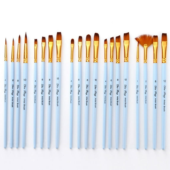 SPRING PARK 4Pcs Pointed Flat Round Tip Wooden Drawing Brushes Watercolor Oil Painting Pen