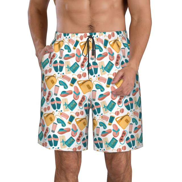 Fotbe Travel Elements Trajes de Baño Estampados para Hombre, Shorts de Verano de Secado Rápido, Ropa de Playa, Bañadores-XX-Large