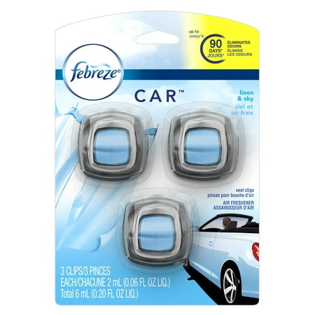 Febreze Car Air Freshener Vent Clips, Linen & Sky, 3 Count