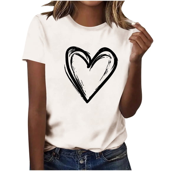 FRSASU Valentines Shirts for Women: Cute Love Heart Shirt Valentine T Shirt Red Short Sleeve Casual Hearts Tops White S(S)