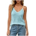 thumbnail image 5 of Ecqkame Women's Lace Trim Camisole V Neck Sleeveless Adjustable Spaghetti Strap Tank Tops Solid Color Textured Breathable Blouse Light Blue S, 5 of 9