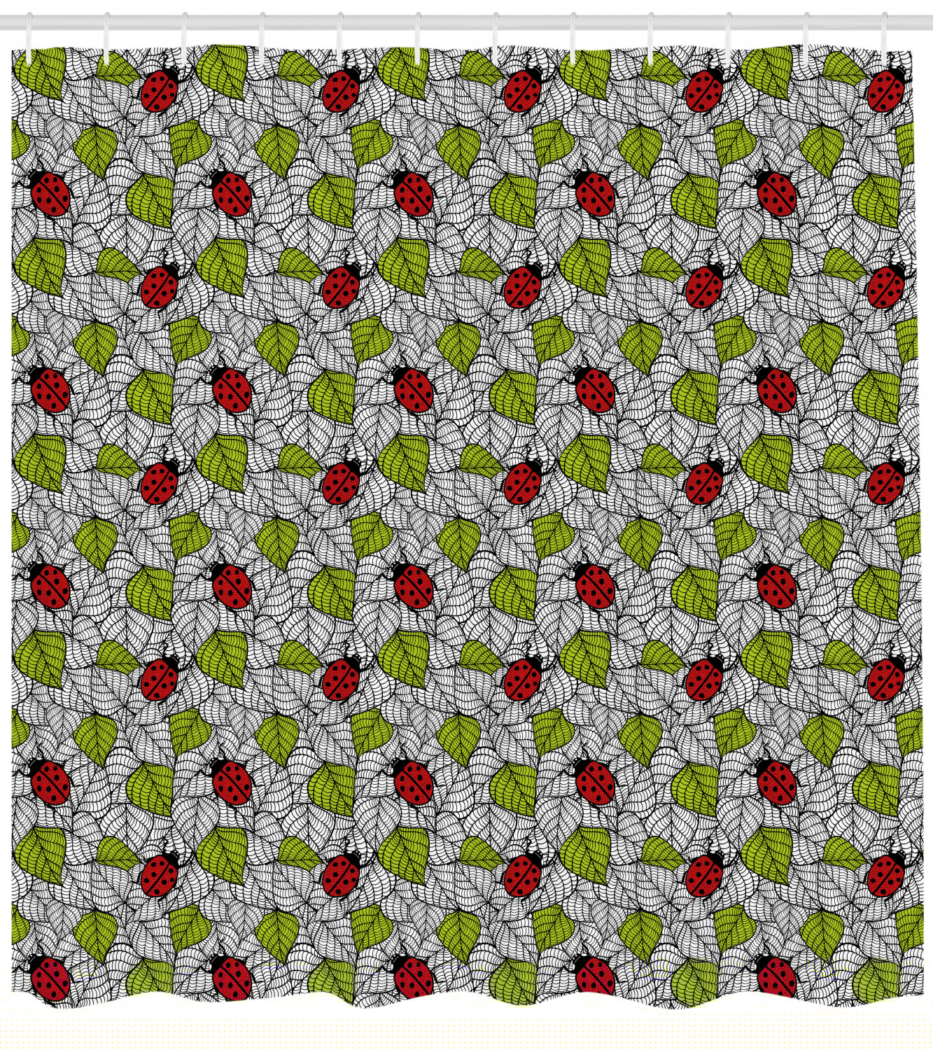 thumbnail image 3 of Ambesonne Ladybugs Shower Curtain, Ecological Inspiration, 69"Wx84"L, Green Black Red, 3 of 3