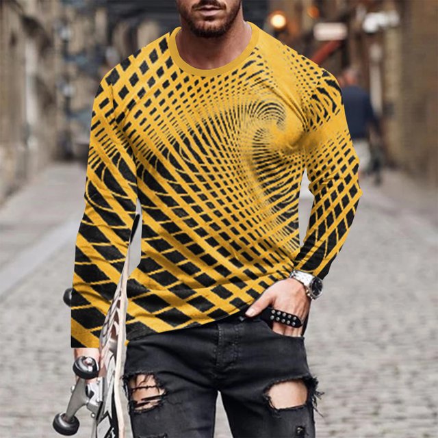 Blusas y camisas de manga larga con cuello redondo para hombre, blusa informal de manga larga con cuello redondo y estampado.