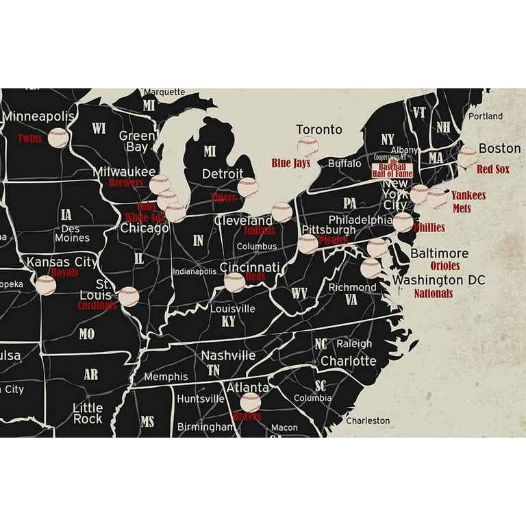 Baseball Stadium Map Poster Vintage Edition 24x16 inches - Walmart.com