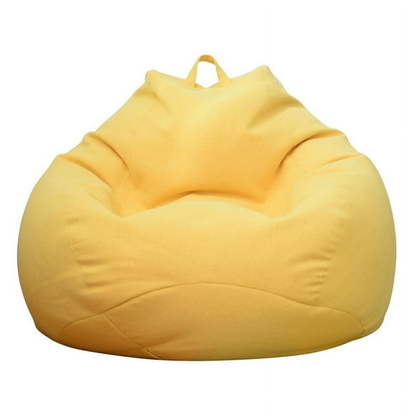 1pcs Stuffed Storage Bean Bag Chair Cover (No Filler) -90*110cm-Cotton Linen Memory Foam Beanbag Replacement Cover,corn yellow