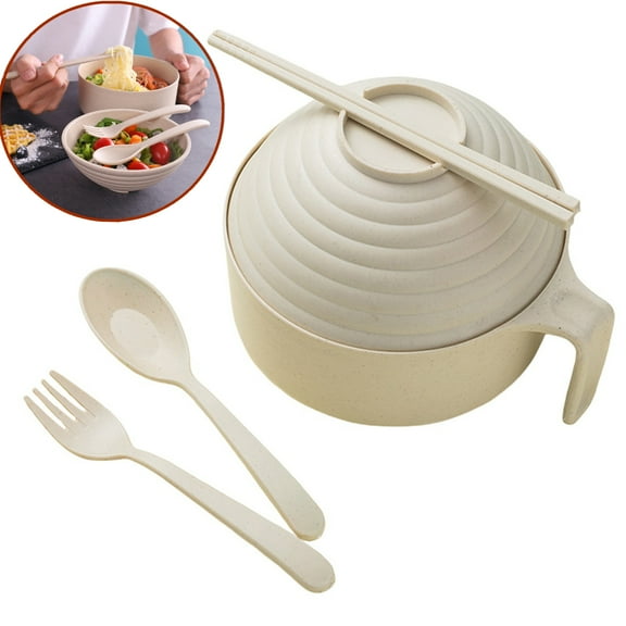 Bxaolu Microwave Ramen Cooker, Ramen Bowl Set,Instant Noodles Bowl with Chopsticks, Ramen Cooker with Handles for College Dorm Room Apartment Essentials Dishwasher-Safe,Beige