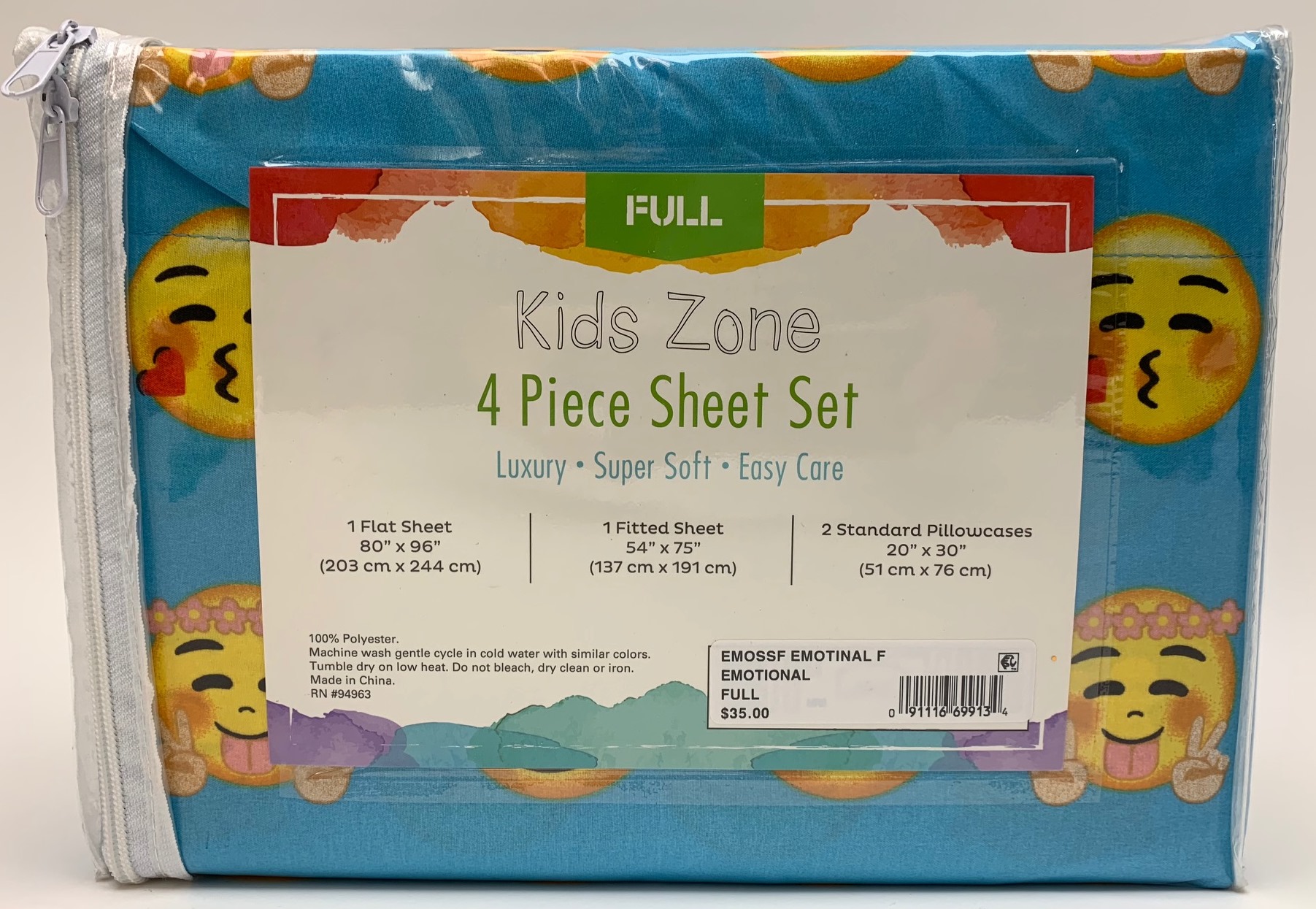 Kids Zone Yellow & Turquoise Emoji Bedding - Sheet Set w ...