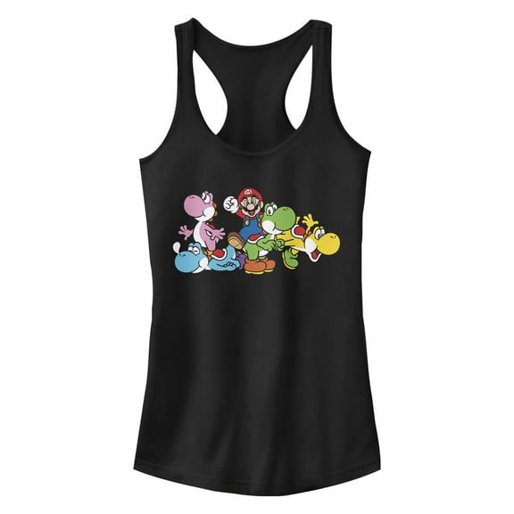 Junior's Nintendo Yoshi in Many Colors Racerback Tank Top
