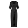 thumbnail image 5 of LEKODE One Piece Jumpsuit Cotton Linen Jumpsuits for Women Summer Wide Leg Jumpsuit Ruched Rompers Deep V Neck Jumpsuit Comfy Rompers for Women Casual Outfits for Women A Black L, 5 of 9