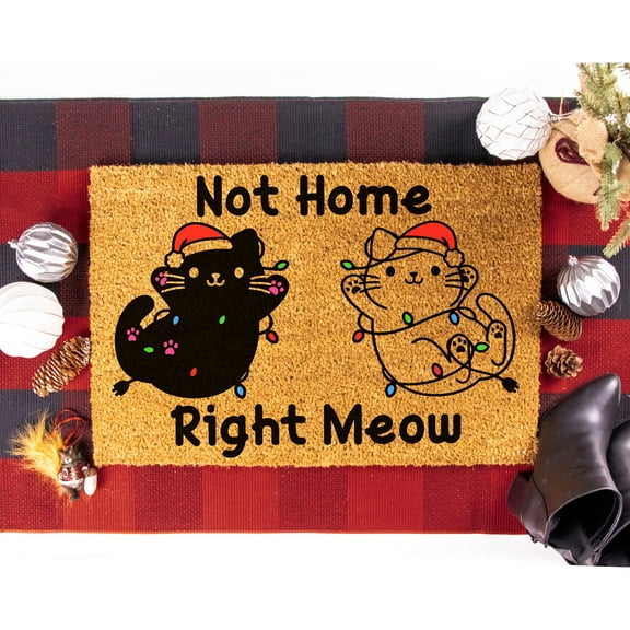 Doormat Not Home Right Meow Christmas Lights Cat Cats Funny Cute Ch (18" x 30") #5233
