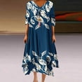 thumbnail image 2 of gbyLJF Tea Dress for Women Vintage Floral Sun Dress Womens Summer Casual Dress Casual Wrap Dress Navy XXL, 2 of 5