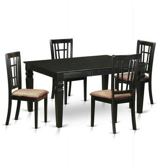 Microfiber Dinette Table Set - Kitchen Table & 4 Chairs, Black - 5 Piece