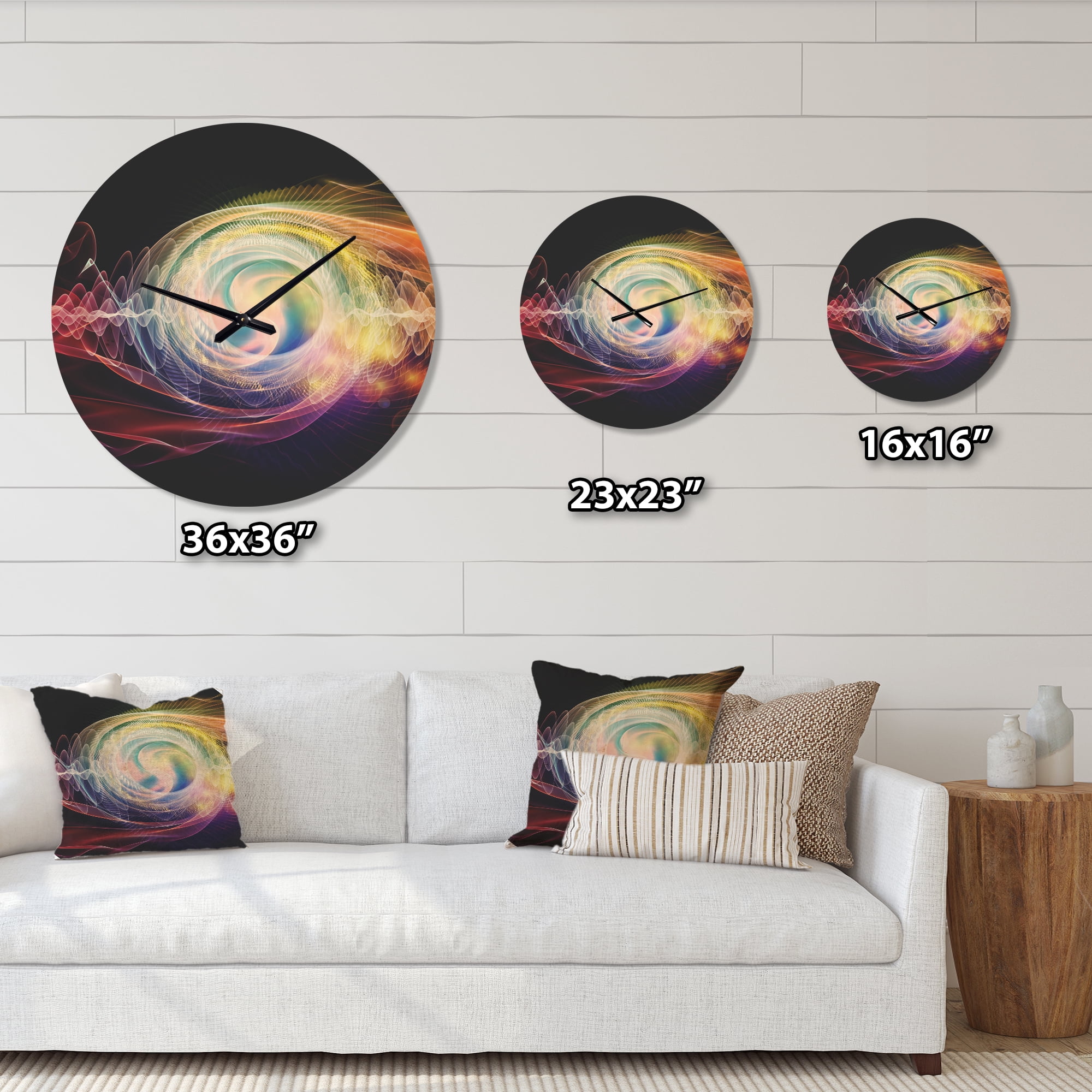 Designart 'Abstract Bright Wave Particle in Air on Black ' Modern Wood Wall Clock