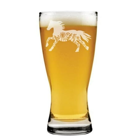 

15 oz Beer Pilsner Glass Gift Floral Horse