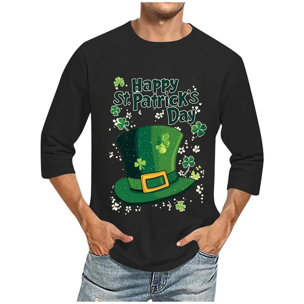 Camisetas de Manga Larga para Hombres, Día de San Patricio Impreso 3/4 Manga Camiseta de Fitness, Mezcla de Algodón Casual