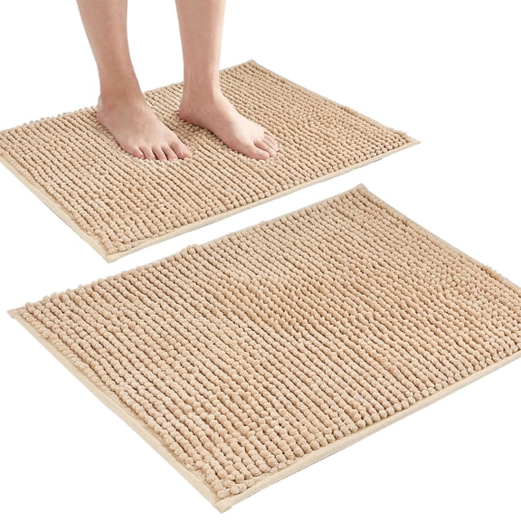 Garnen 2Pc Bathroom Rugs Non Slip Bath Mat Rug, 16"x24" & 20"x31" Bath Mat Towel Soft Absorbent Quick Dry Washable Bath Mats for Bathroom Floor, Beige