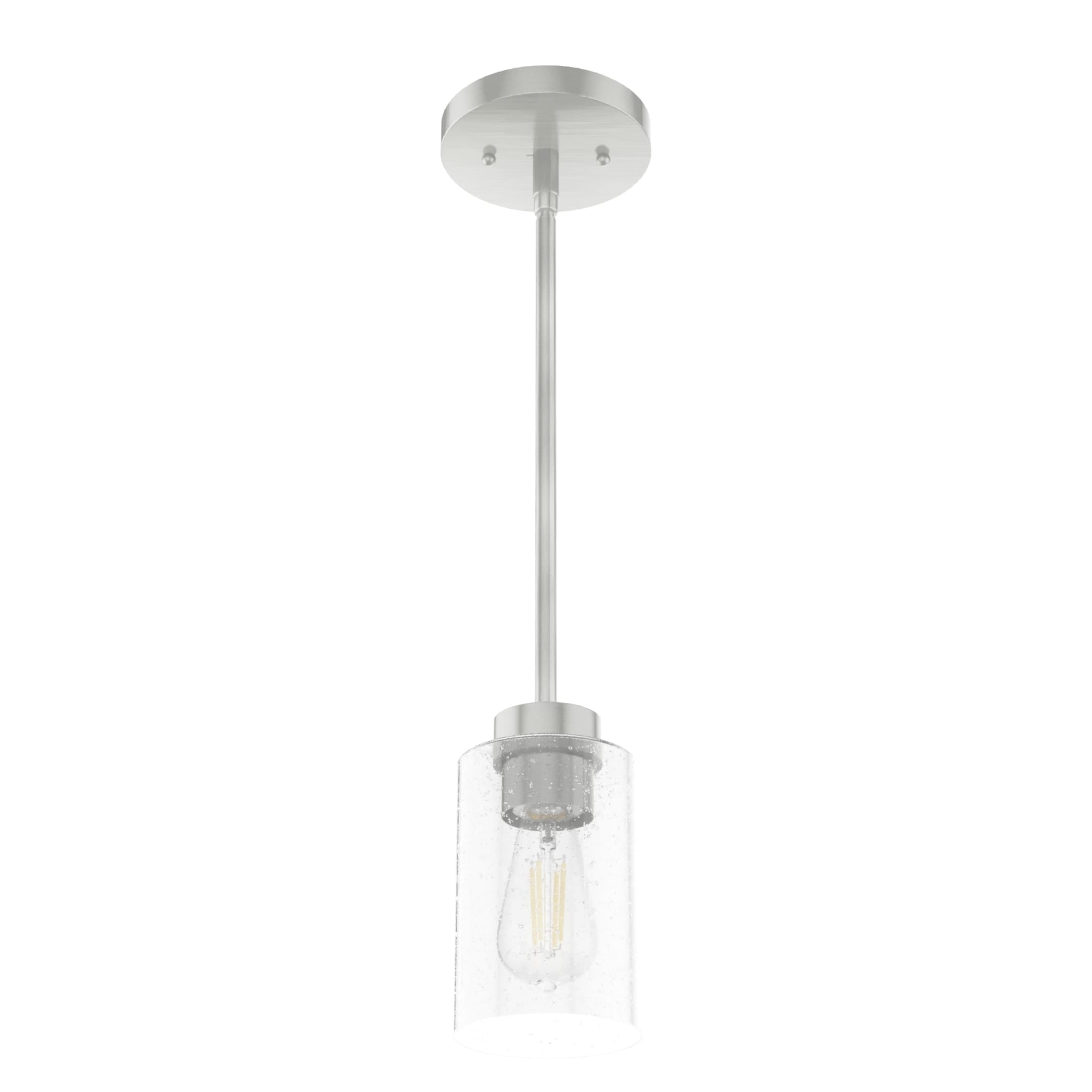 Hunter - Hartland 1-light Brushed Nickel, Mini Pendant Light, Dimmable, Casual Style, Cylinder Shaped, for Bedrooms, Dining, Living Rooms - 19166