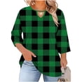 thumbnail image 2 of Ounisa T-Shirts à Manches 3/4 pour Femmes Grande Taille, Col Ras du Cou, Découpes sur la Poitrine, Imprimé Intégral, Décontractés, Basiques, Superposition, pour le Printemps et l'Été, L-5TG, 2 of 7
