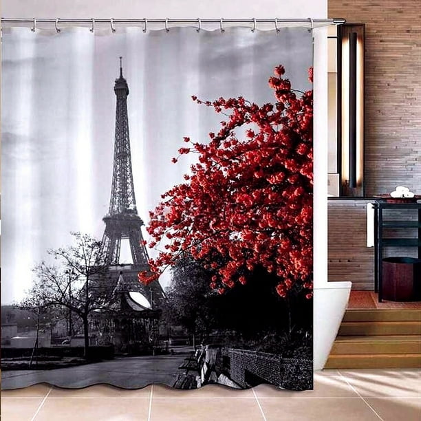 Willstar Gray Rainbow Retro Paris Eiffel Tower Polyester Shower Curtain 70 86 X Waterproof 9 Pack Com Willstar Gray Rainbow Retro Paris, Red Eiffel Tower Shower Curtain Hooks