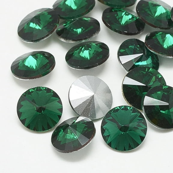 50pc Pointed Back Glass Rhinestone Cabochons Rhinestone Back Plated Faceted Cone Med.Emerald 12x6mm