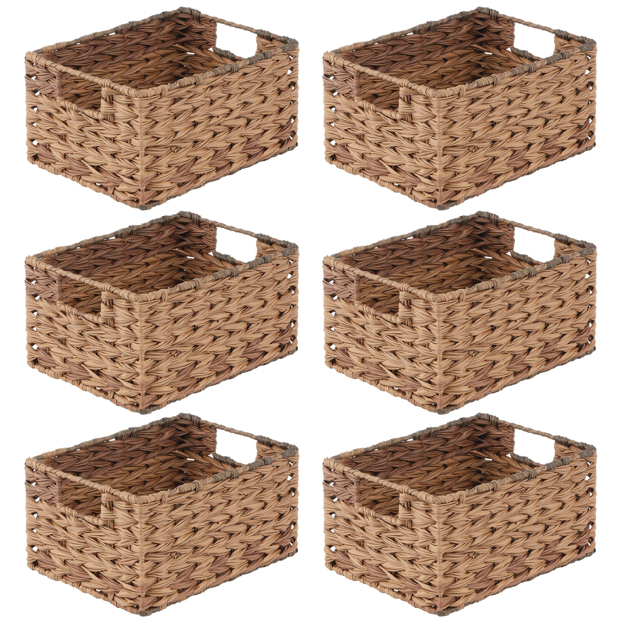 mDesign Woven Farmhouse Pantry Food Storage Bin Basket Box, 6 Pack - Brown  Ombre, 12 x 9 x 6